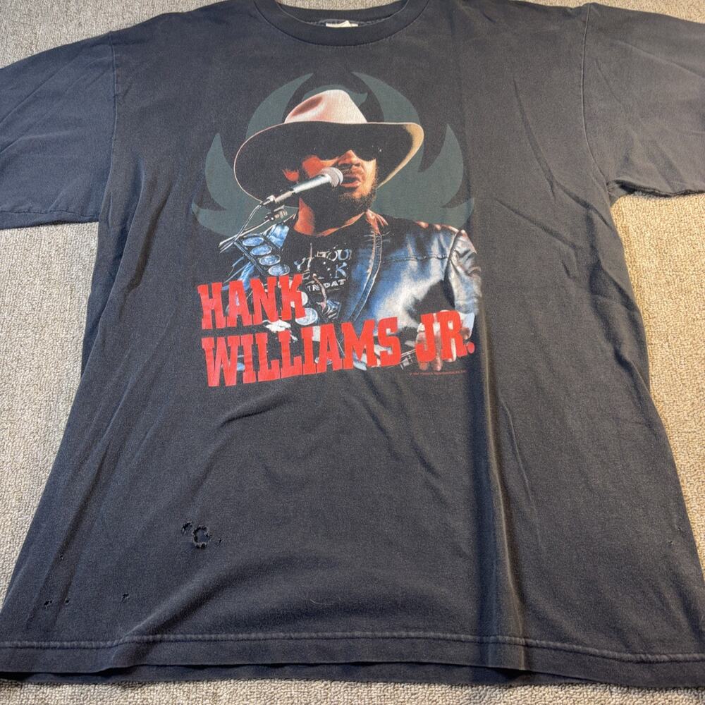 VTG 1996 Hank Williams Jr Concert Shirt Band Large Single Stitch Black